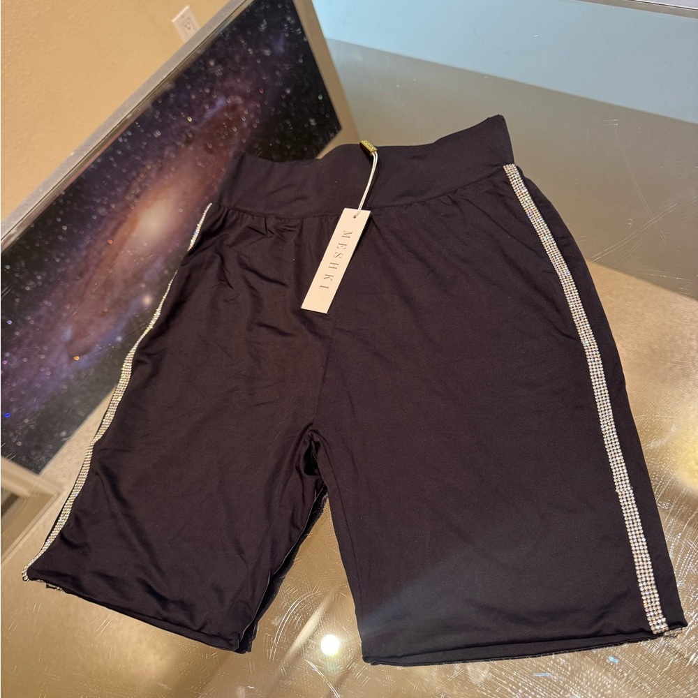 MESHKI Black Crystal Biker Shorts - Picture 1 of 7